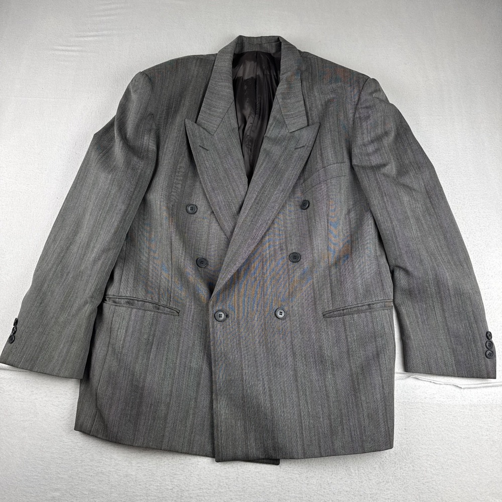Yves Saint Laurent Mens Gray Double Breasted Peak Lapel Blazer 44R Wool Office